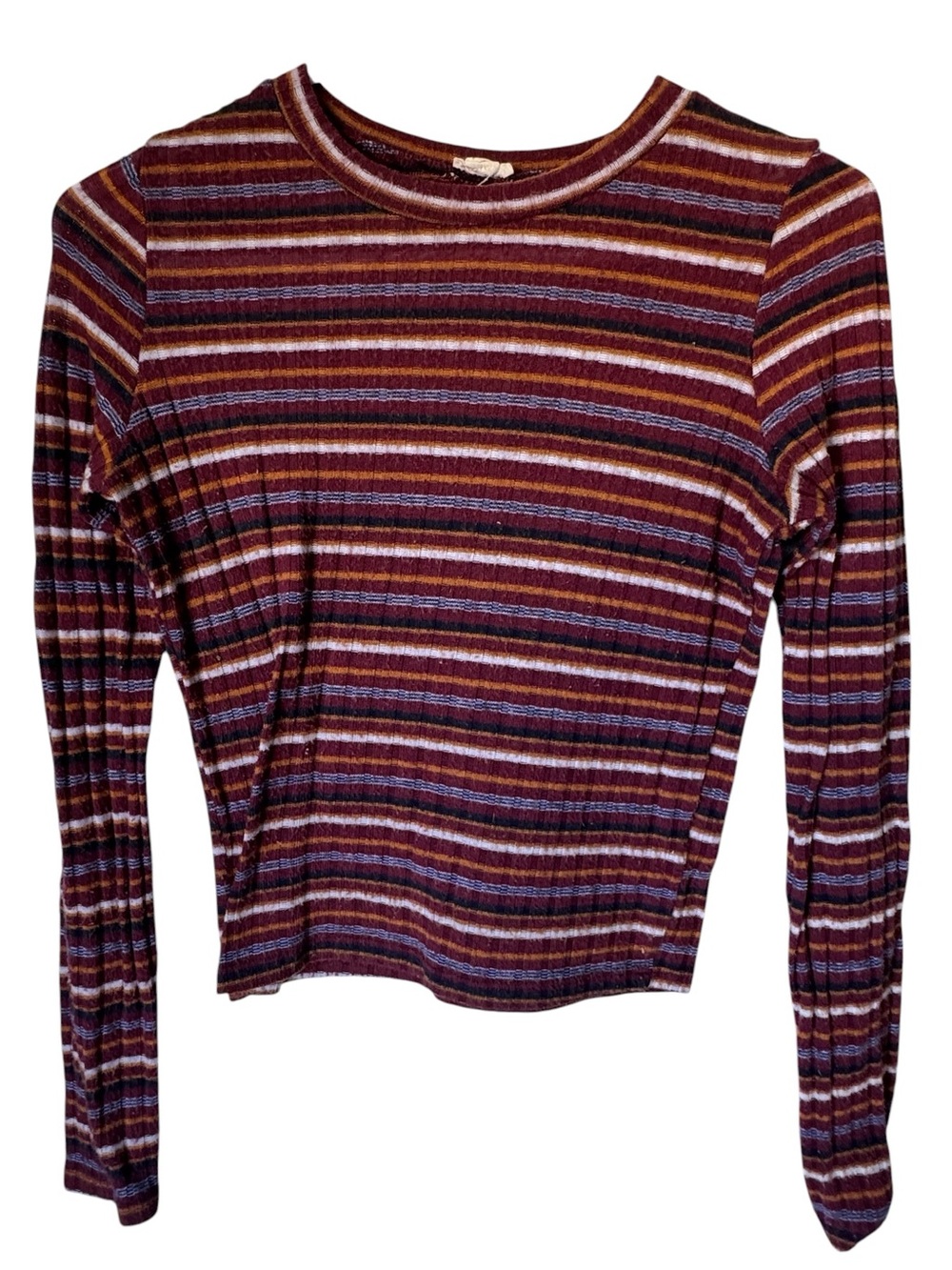 Garage Burgundy Multi-Stripe Ribbed Long Sleeve Tee Women’s S